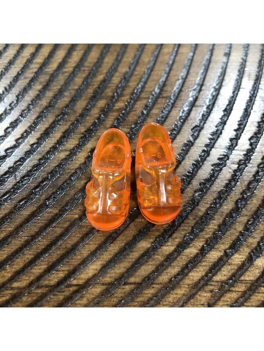 BARBIE DOLL LITTLE SISTER Stacie Orange Rare JELLY SANDALS SHOES